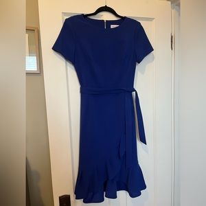 Calvin Klein Blue Ruffle Hem Tie Waist Dress Size 4